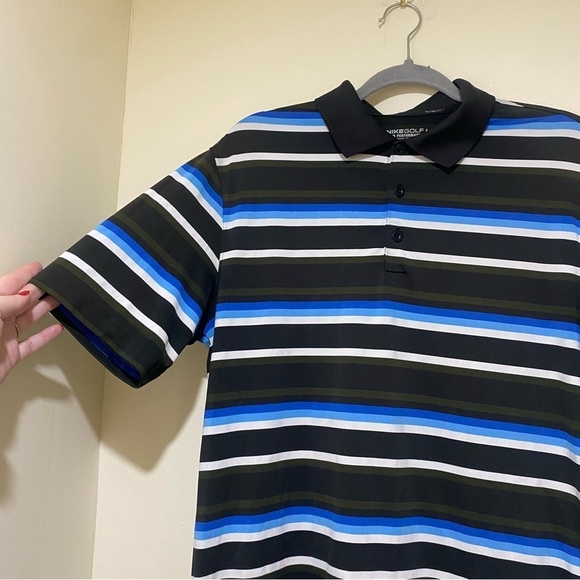Men’s Nike Golf Dri-Fit Men's Short Sleeve Polo Shirt Blue  Brown Striped Size M - Picture 5 of 15